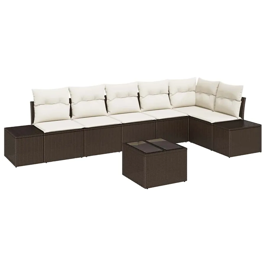 Ensemble de canapé de jardin 7 pcs Marron et Crème polyrotin - 2