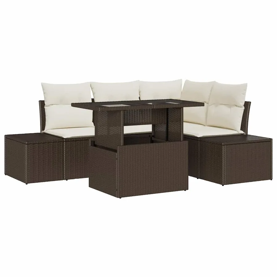 Ensemble de canapé de jardin 5 pcs Marron et Crème polyrotin - 2