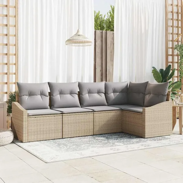 Ensemble de canapé de jardin 5 pcs Beige et Gris clair