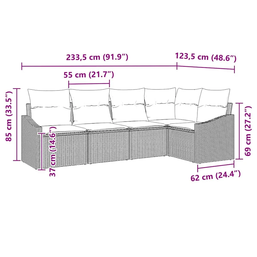Ensemble de canapé de jardin 5 pcs Beige et Gris clair - 12