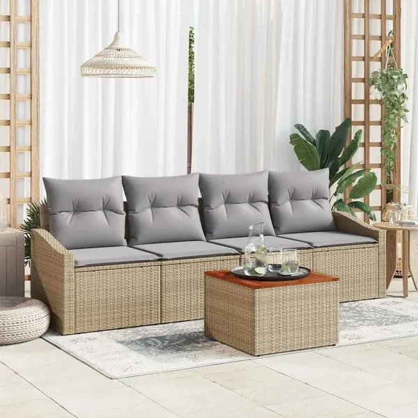 Ensemble de canapé de jardin 5 pcs Beige et Gris clair