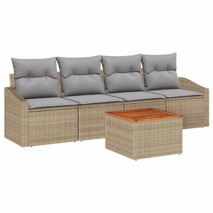 Ensemble de canapé de jardin 5 pcs Beige et Gris clair - 2
