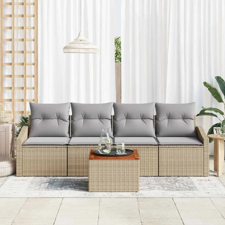 Ensemble de canapé de jardin 5 pcs Beige et Gris clair - 3
