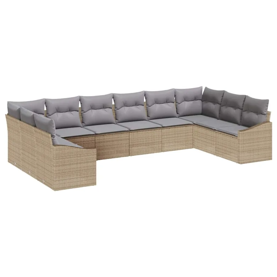 Ensemble de canapé de jardin 10 pcs Beige et Gris clair - 2