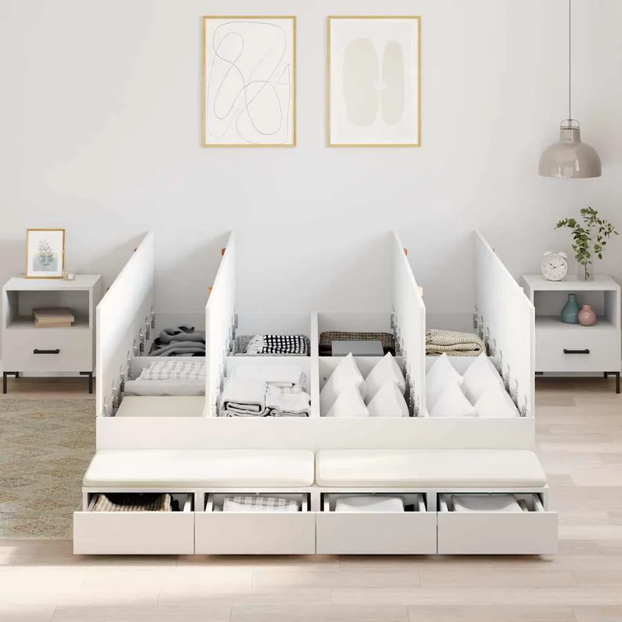 Cadre de lit avec rangement Blanc 160 cm Bois d'ingénierie - 4