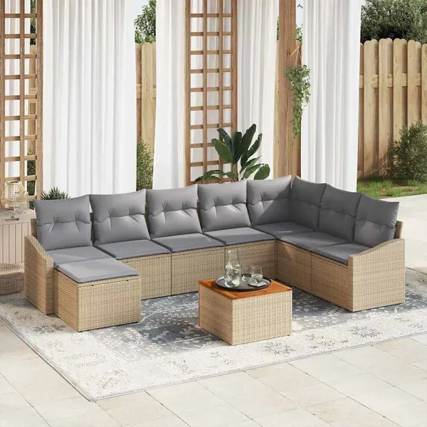 Ensemble de canapé de jardin 9 pcs Beige et Gris clair