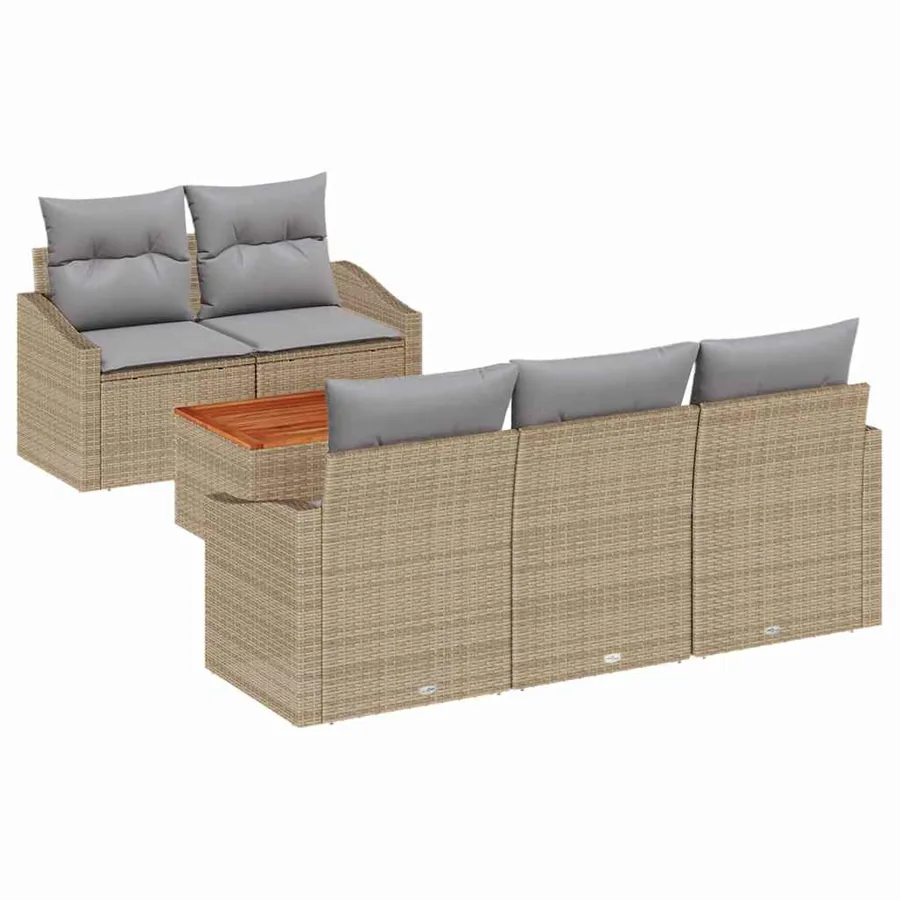 Ensemble de canapé de jardin 6 pcs Beige et Gris clair - 2