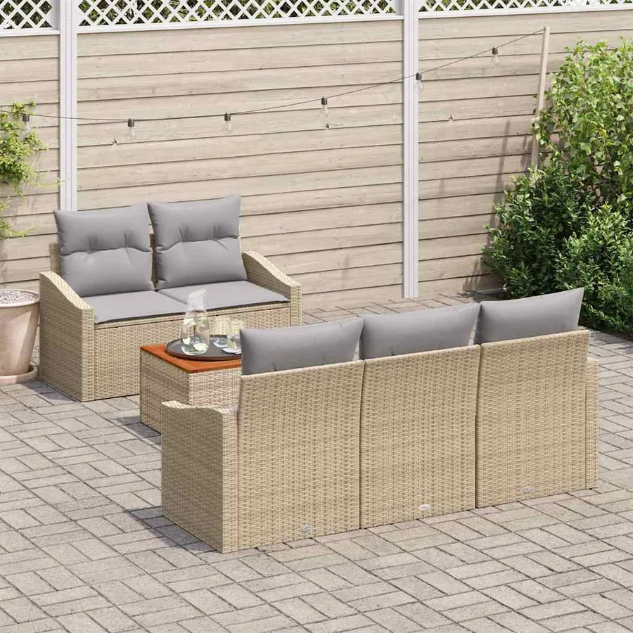 Ensemble de canapé de jardin 6 pcs Beige et Gris clair - 3
