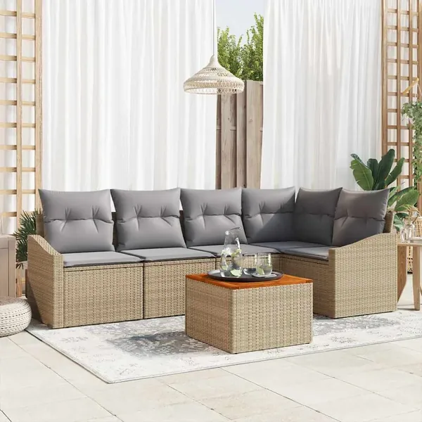 Ensemble de canapé de jardin 6 pcs Beige et Gris clair