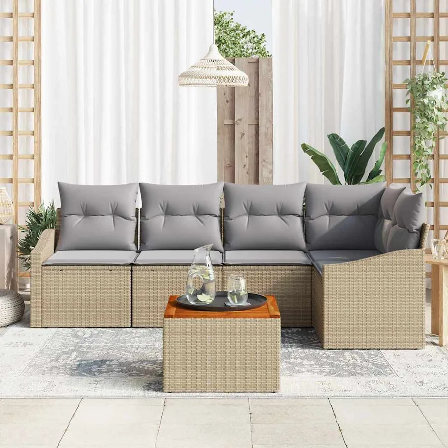 Ensemble de canapé de jardin 6 pcs Beige et Gris clair - 3