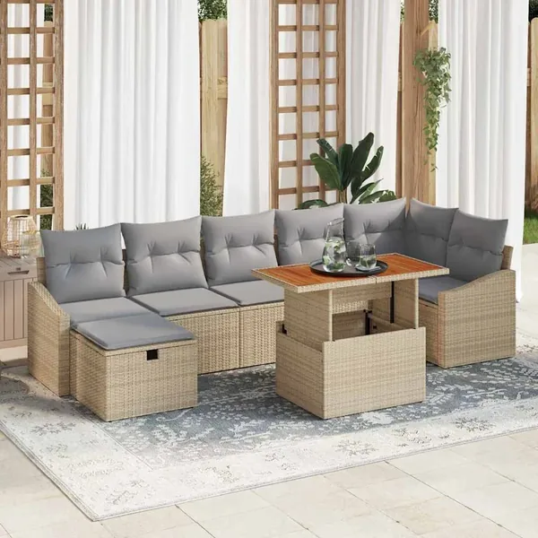 Ensemble de canapé de jardin 8 pcs Beige polyrotin