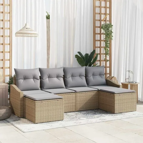 Ensemble de salle à manger pour jardin avec coussin 6 pcs