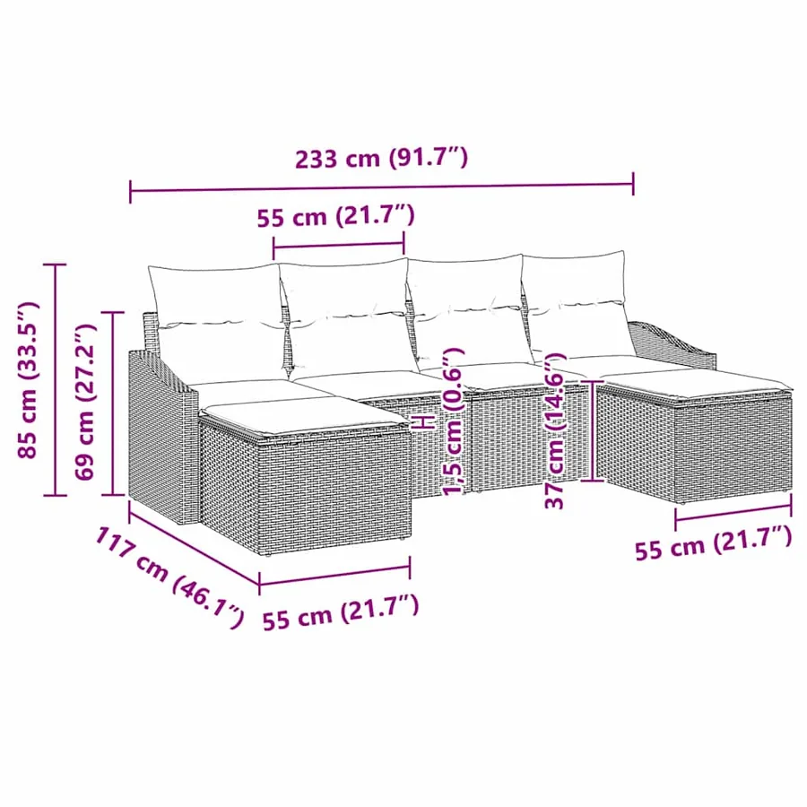 Ensemble de salle à manger pour jardin avec coussin 6 pcs - 12
