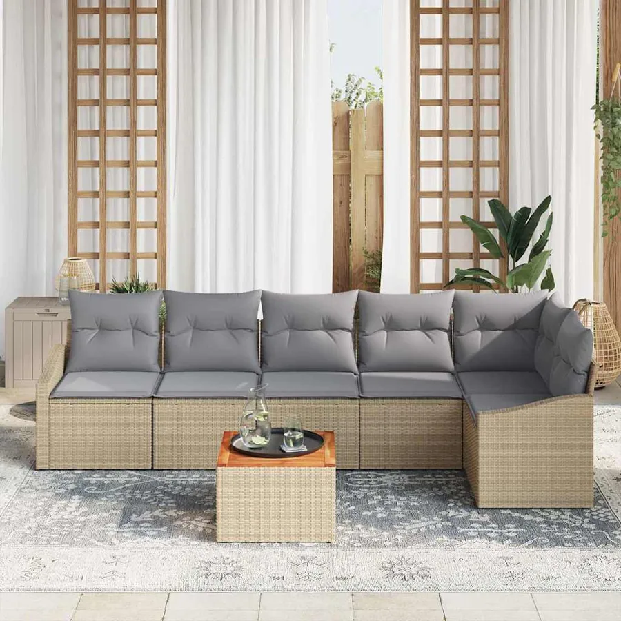 Ensemble de canapé de jardin 7 pcs Beige et Gris clair - 3