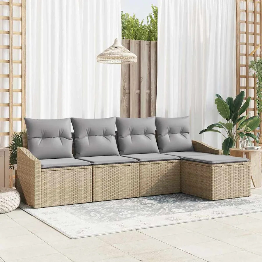 Ensemble de Canapés 5 pcs Beige et Gris clair polyrotin