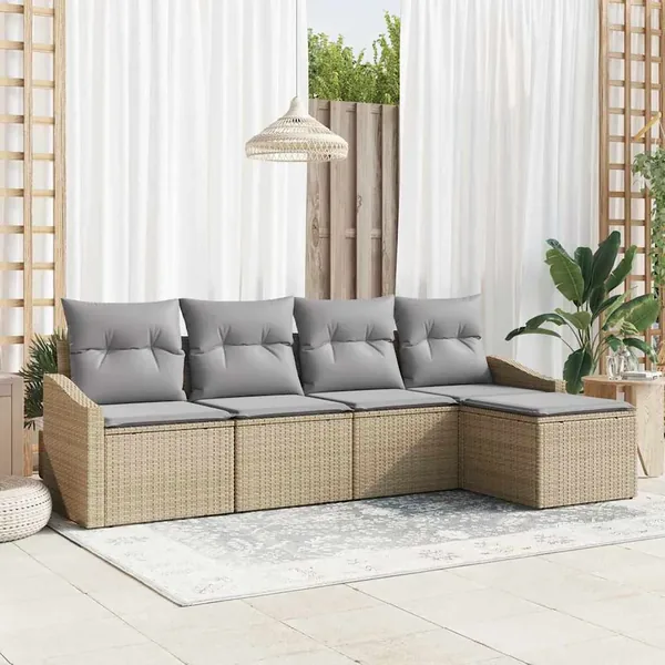 Ensemble de Canapés 5 pcs Beige et Gris clair polyrotin