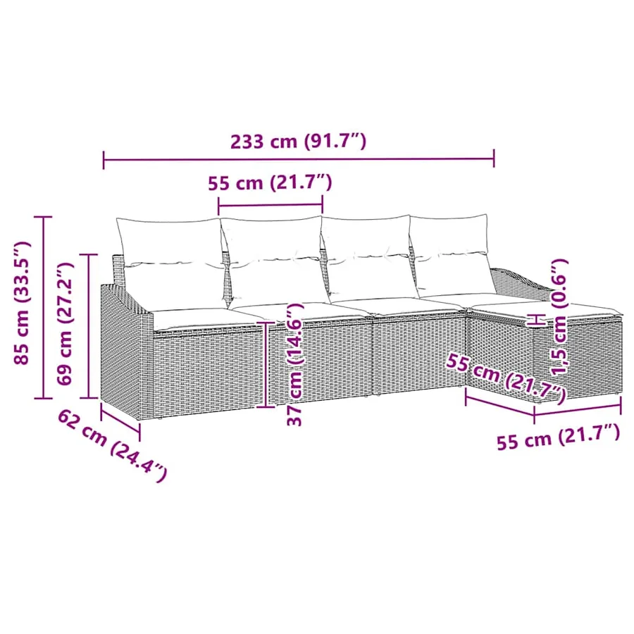 Ensemble de Canapés 5 pcs Beige et Gris clair polyrotin - 12