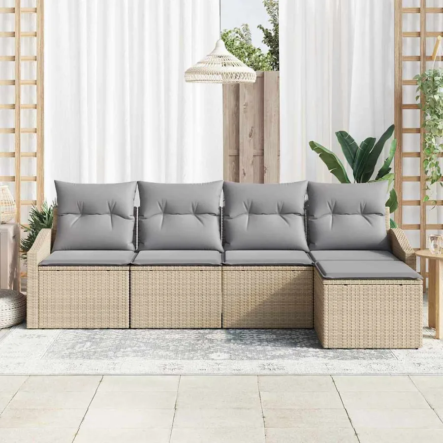 Ensemble de Canapés 5 pcs Beige et Gris clair polyrotin - 3