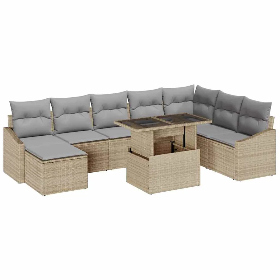 Ensemble de canapé de jardin 9 pcs Beige et Gris clair - 2