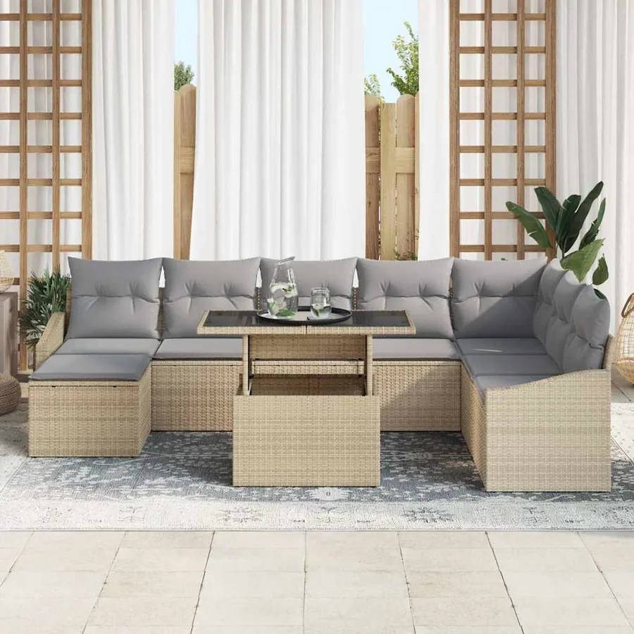 Ensemble de canapé de jardin 9 pcs Beige et Gris clair - 3