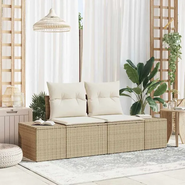 Canapé de jardin avec coussin Beige 184 x 62 x 69 cm polyrotin