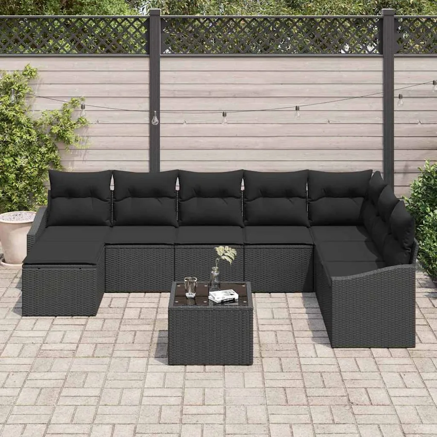 Ensemble de Canapés avec coussin 9 pcs Noir polyrotin - 3