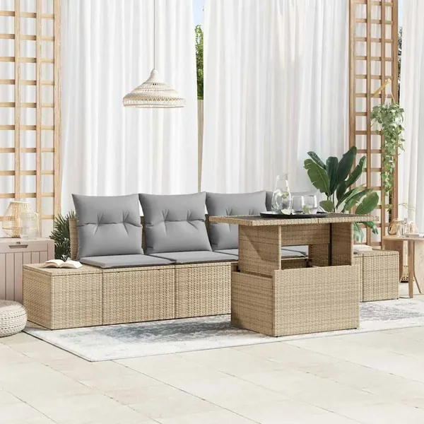 Ensemble de Canapés 5 pcs Beige et Gris clair polyrotin