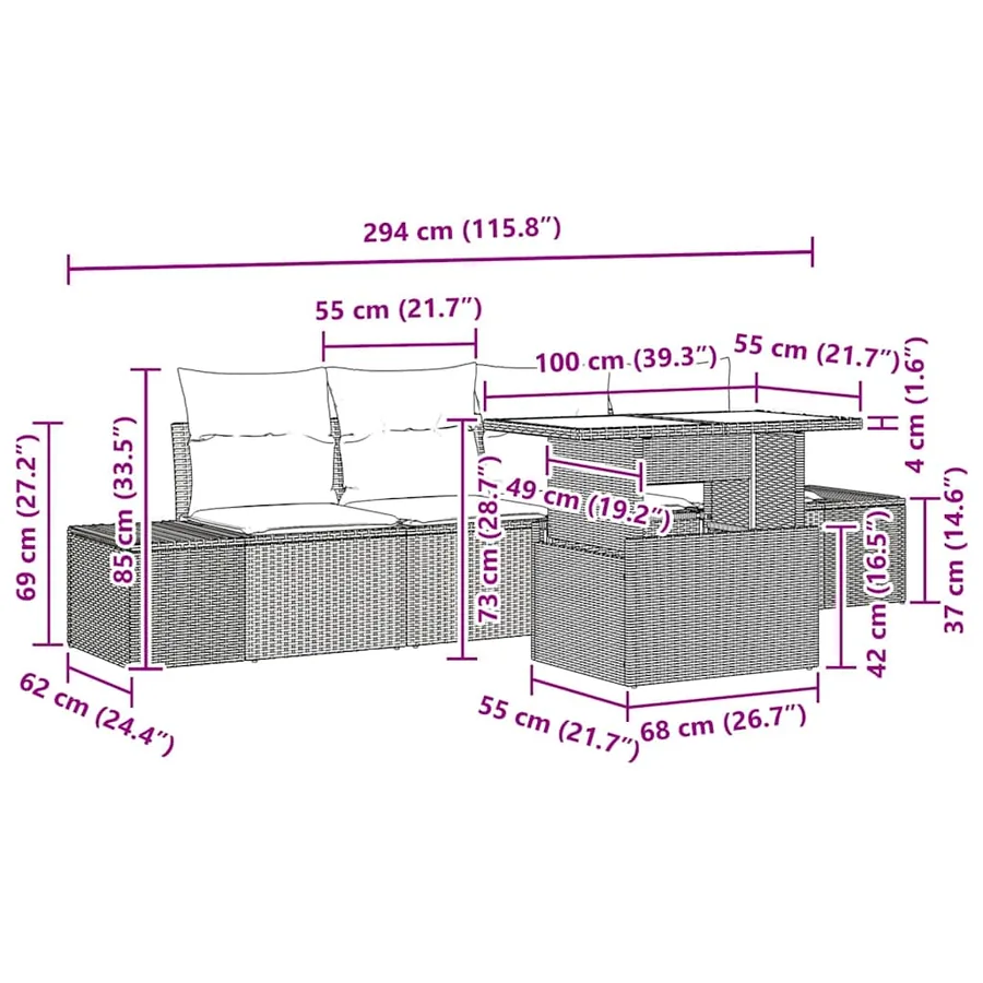 Ensemble de Canapés 5 pcs Beige et Gris clair polyrotin - 10