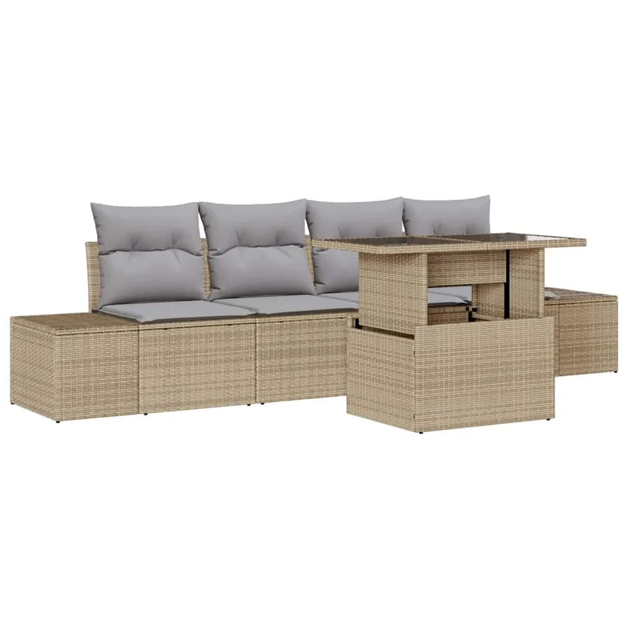 Ensemble de Canapés 5 pcs Beige et Gris clair polyrotin - 2