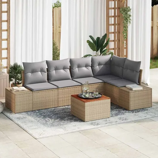 Ensemble de canapé de jardin avec coussin 6 pcs Beige polyrotin