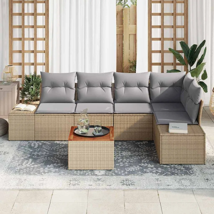 Ensemble de canapé de jardin avec coussin 6 pcs Beige polyrotin - 3