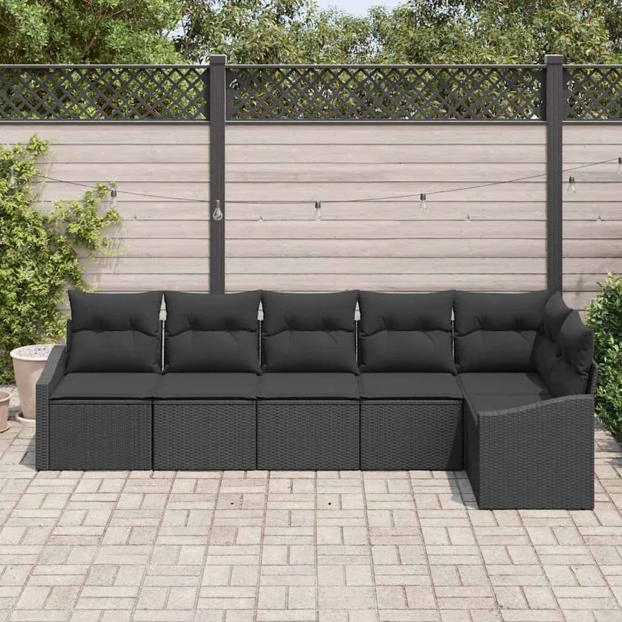 Ensemble de Canapés avec coussin 6 pcs Noir polyrotin - 3