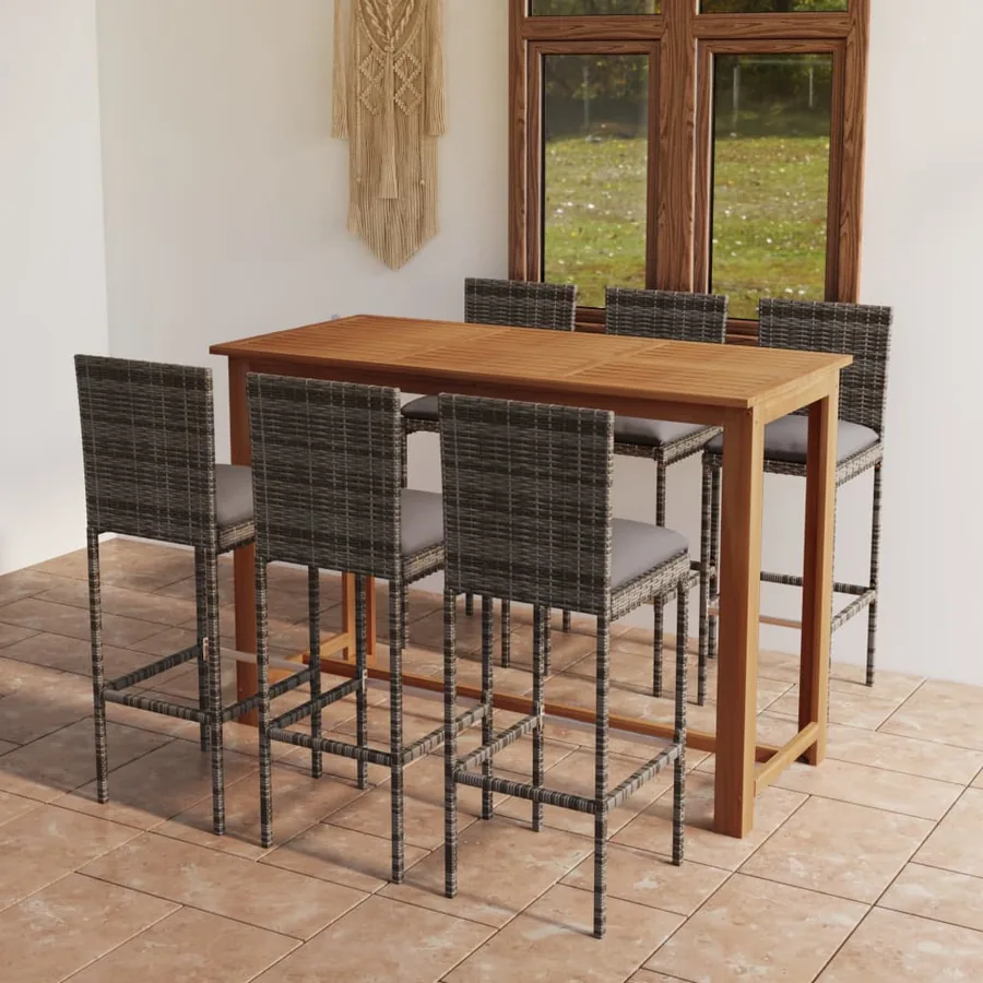 Ensemble de bar de jardin 7 pcs avec coussins Gris