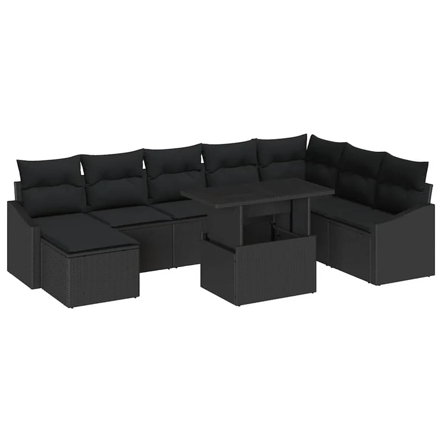 Ensemble de Canapés avec coussin 9 pcs Noir polyrotin - 2