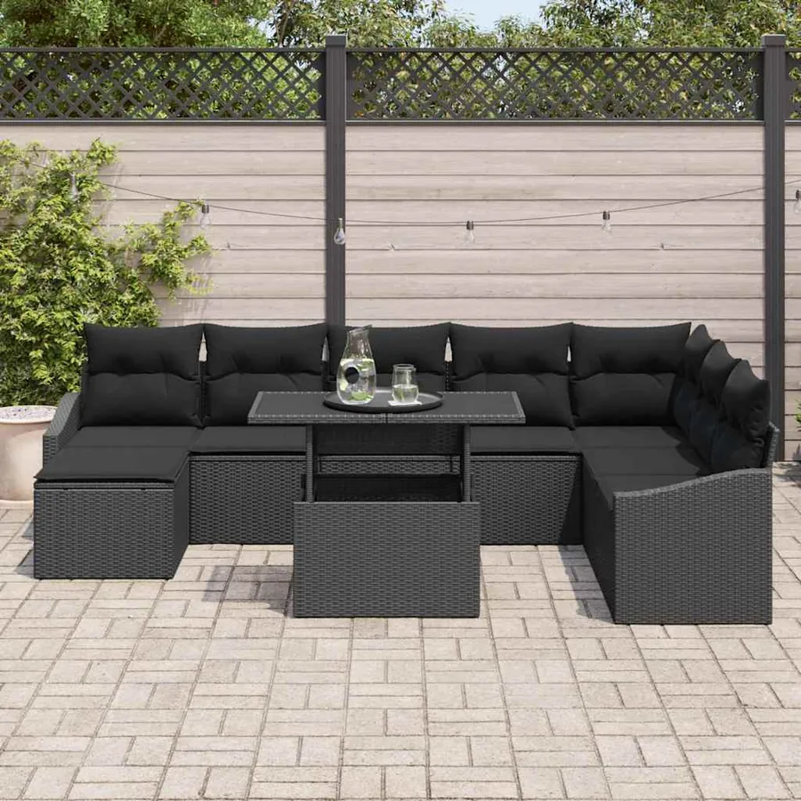 Ensemble de Canapés avec coussin 9 pcs Noir polyrotin - 3
