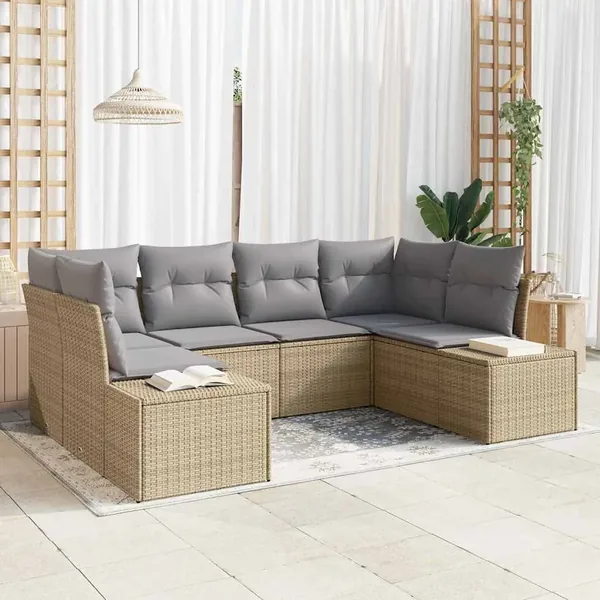 Ensemble de canapé de jardin avec coussin 6 pcs Beige polyrotin