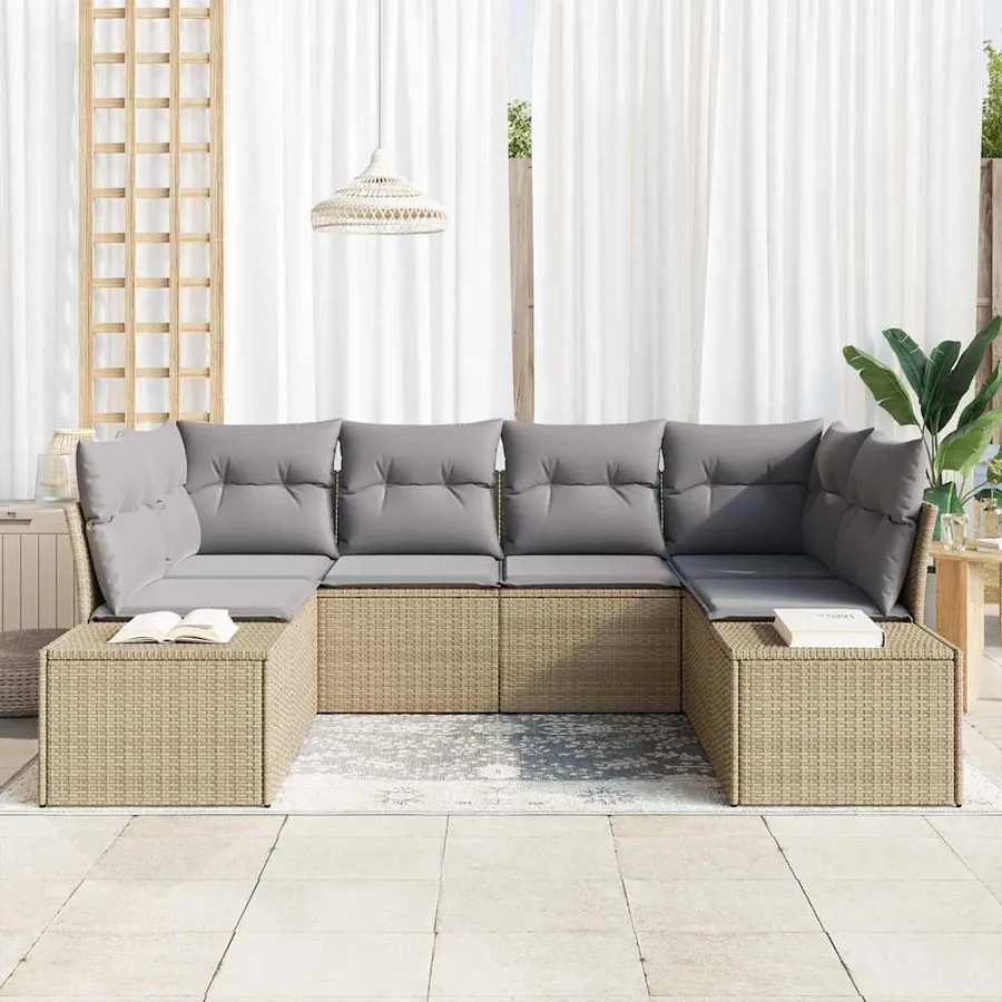 Ensemble de canapé de jardin avec coussin 6 pcs Beige polyrotin - 3