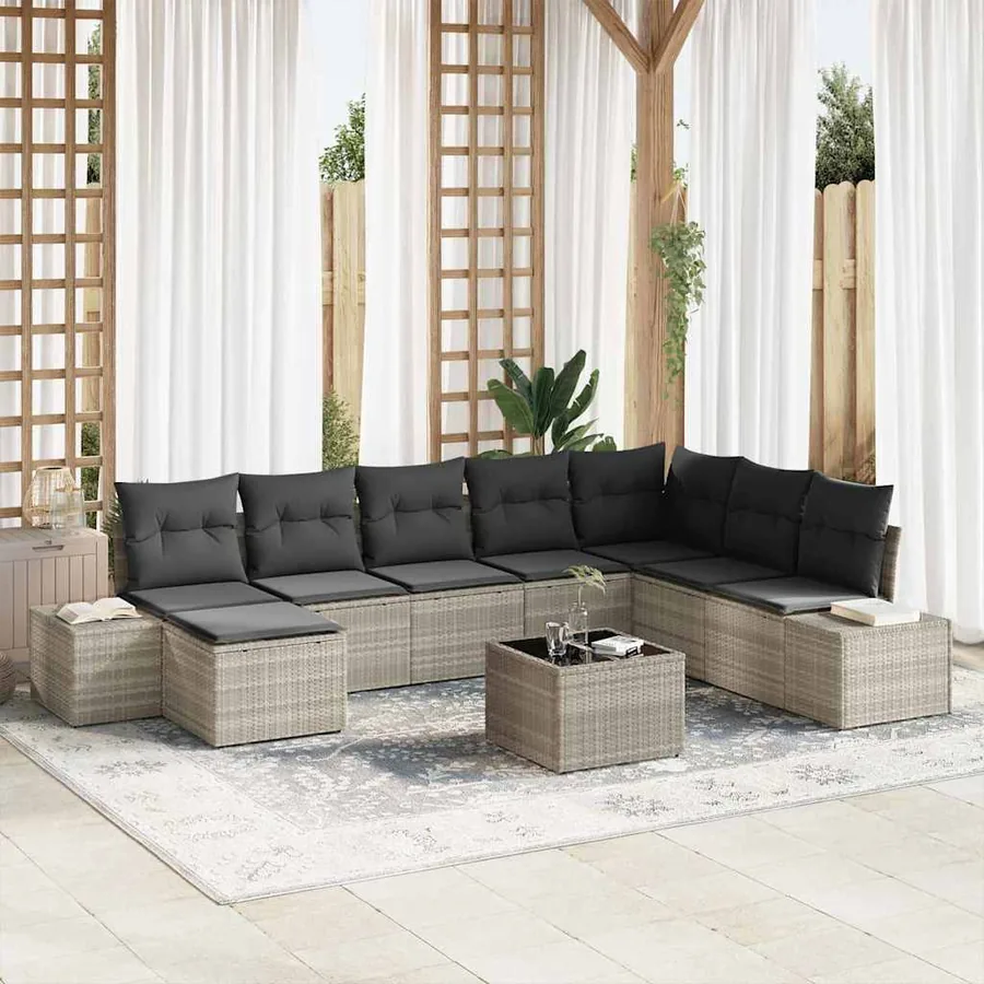 Ensemble de canapé de jardin 9 pcs Gris clair polyrotin