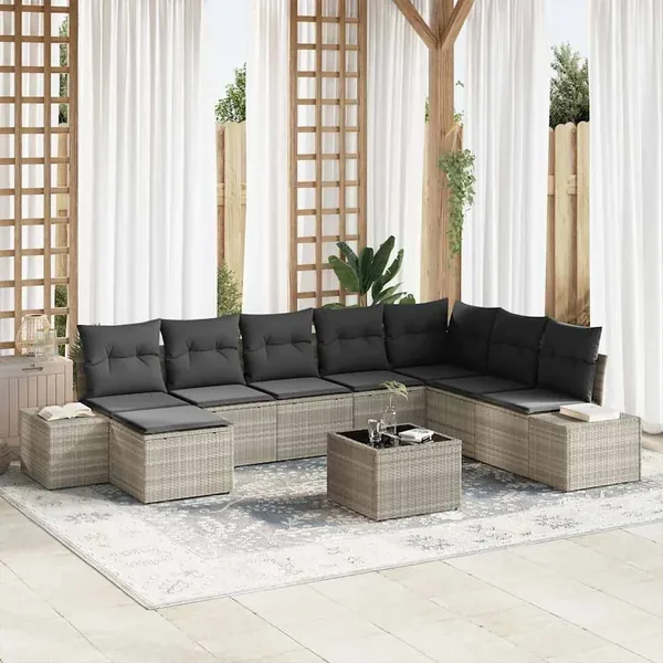 Ensemble de canapé de jardin 9 pcs Gris clair polyrotin