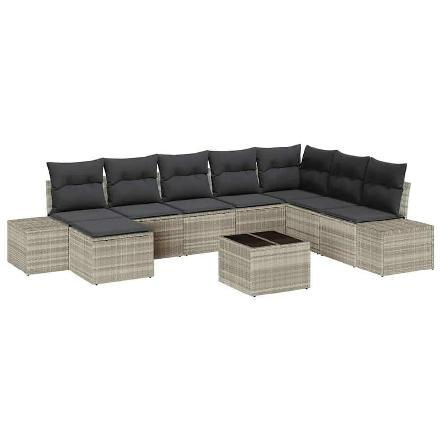 Ensemble de canapé de jardin 9 pcs Gris clair polyrotin - 2