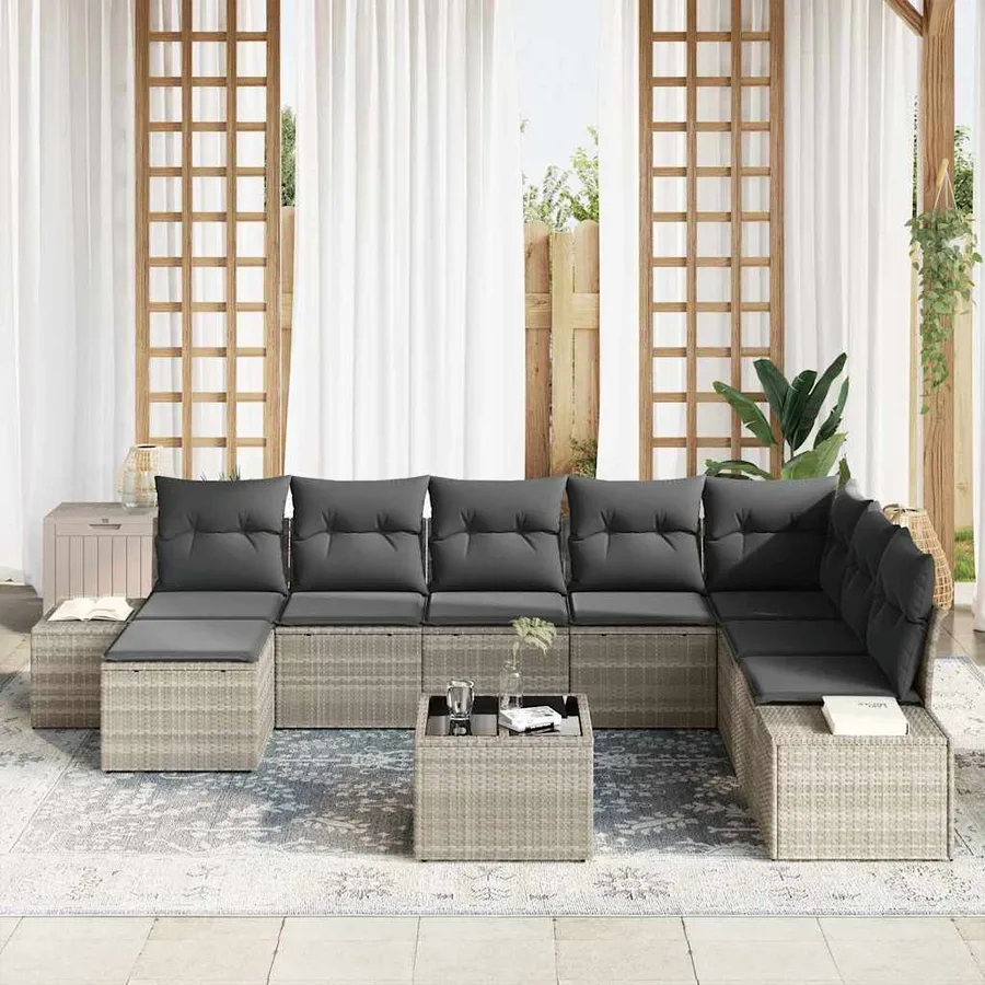 Ensemble de canapé de jardin 9 pcs Gris clair polyrotin - 3