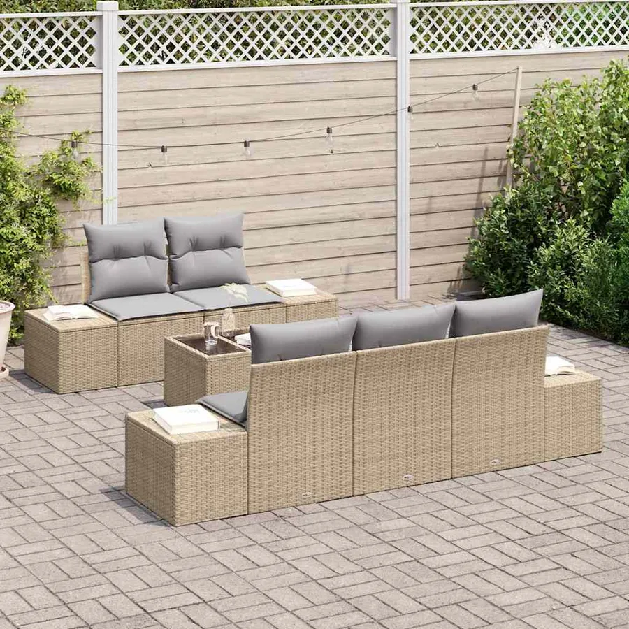 Ensemble de canapé de jardin avec coussin Beige polyrotin - 3
