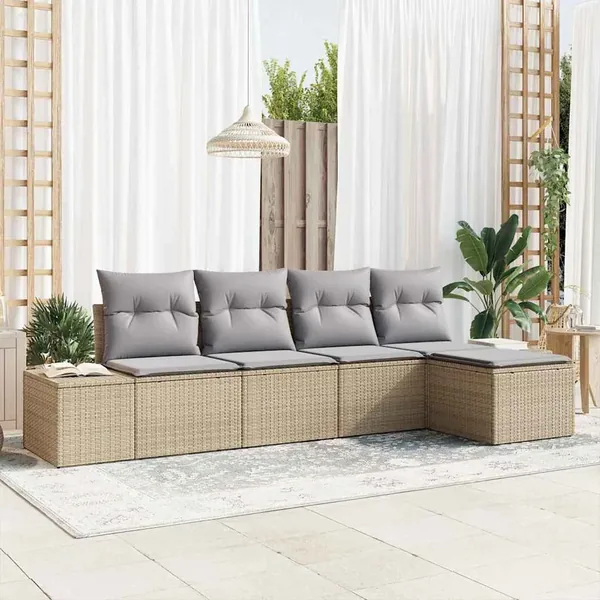 Ensemble de canapé de jardin avec coussin 5 pcs Beige polyrotin