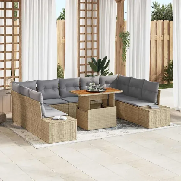 Ensemble de canapé de jardin 10 pc Beige et gris