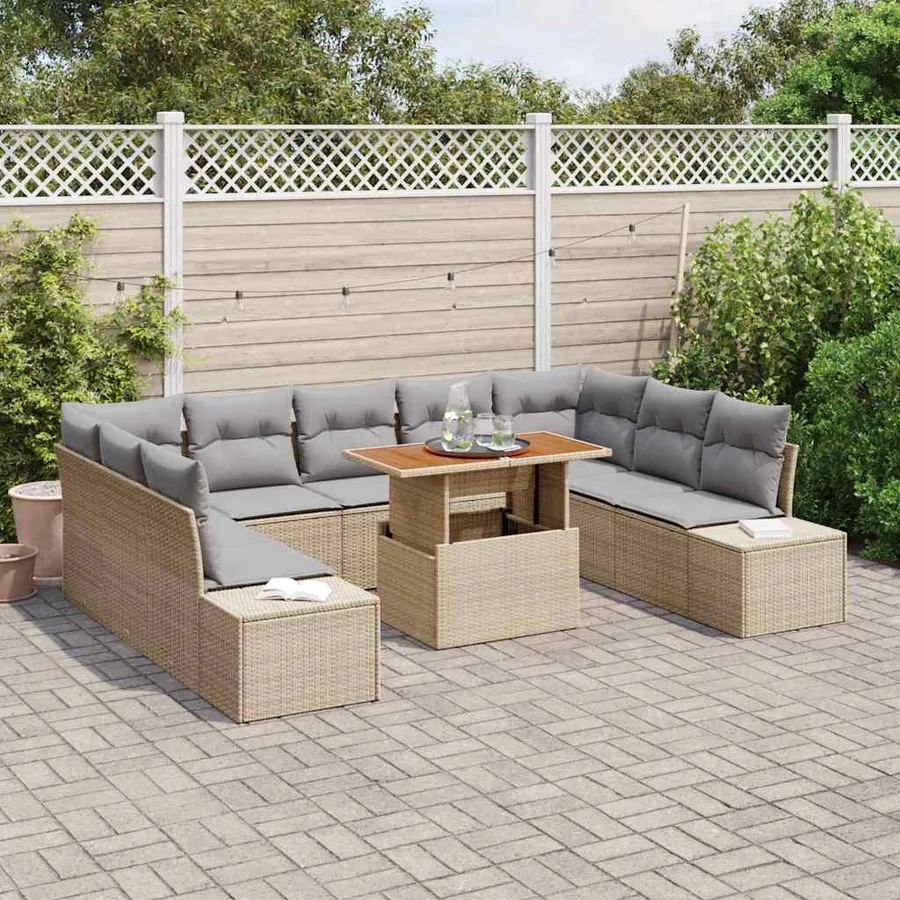 Ensemble de canapé de jardin 10 pc Beige et gris - 3