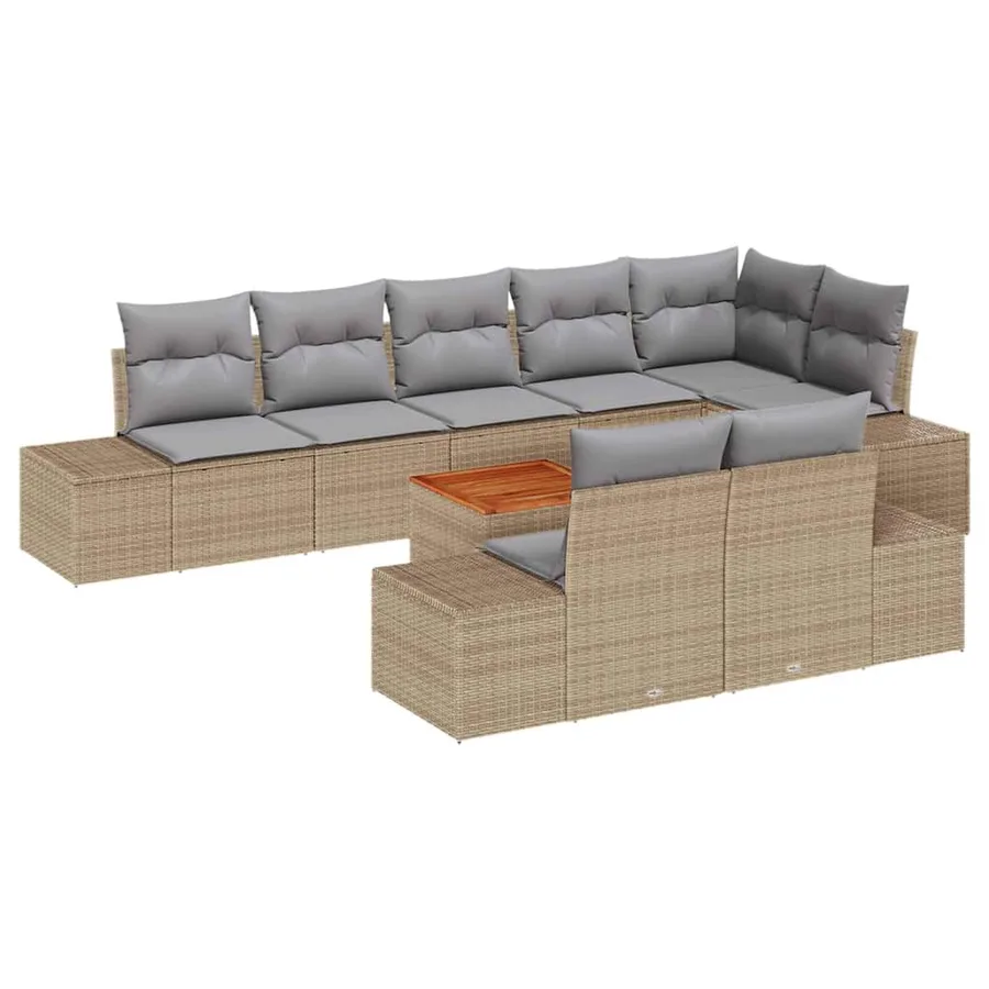Ensemble de canapé de jardin avec coussin 9 pcs Beige polyrotin - 2