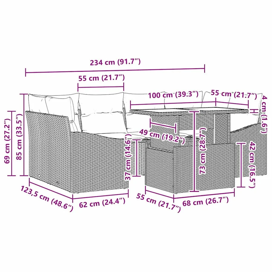 Ensemble de canapé de jardin avec coussin 7 pcs Noir polyrotin - 11