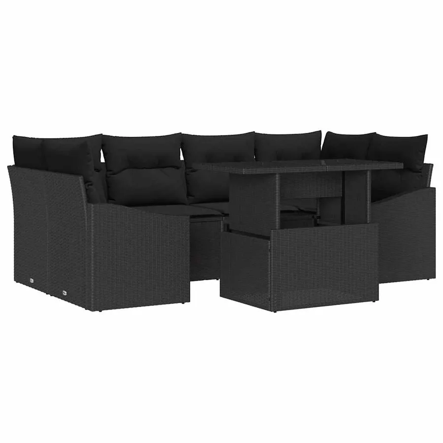 Ensemble de canapé de jardin avec coussin 7 pcs Noir polyrotin - 2