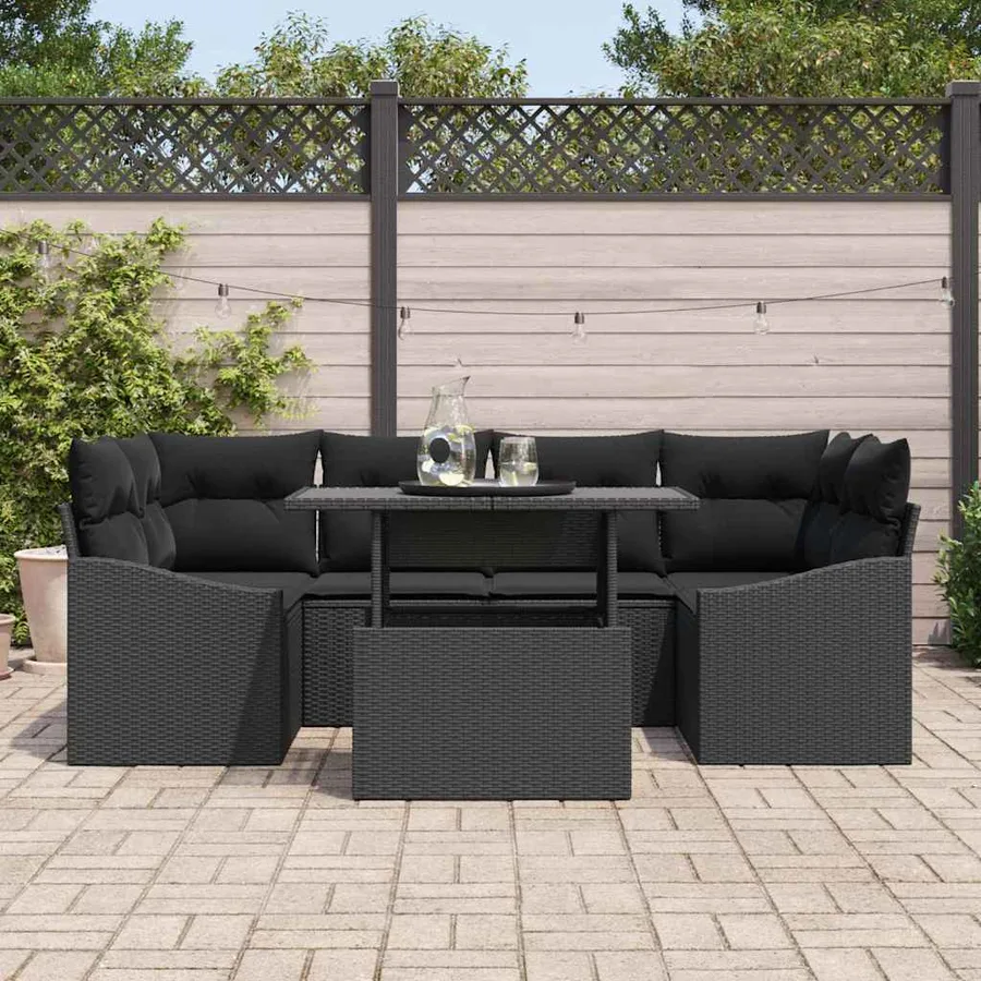 Ensemble de canapé de jardin avec coussin 7 pcs Noir polyrotin - 3