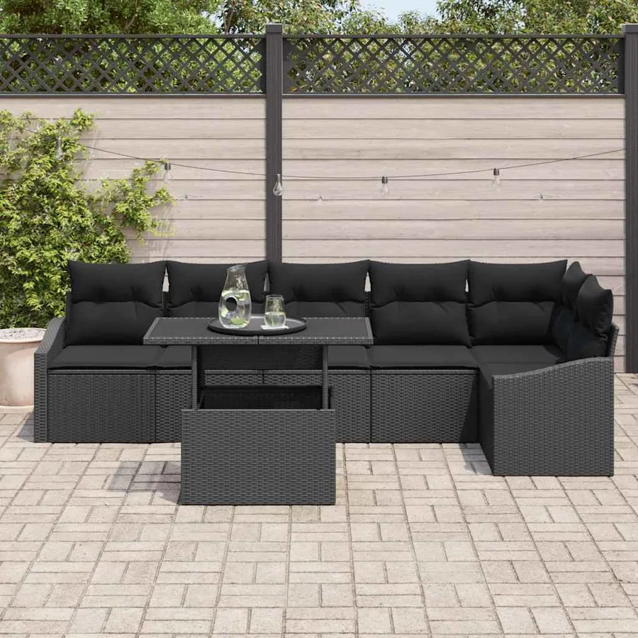 Ensemble de canapé de jardin avec coussin 7 pcs Noir polyrotin - 3